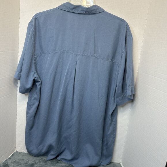 Orvis 100% Silk Button Up Shirt Men’s Size XL Light Blue Short Sleeve - Picture 3 of 4